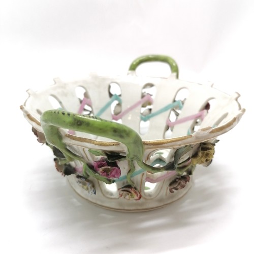 149 - 2 antique continental china baskets with encrusted floral decoration 20cm across - smaller basket ha... 