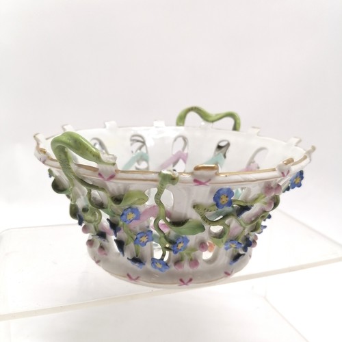 149 - 2 antique continental china baskets with encrusted floral decoration 20cm across - smaller basket ha... 