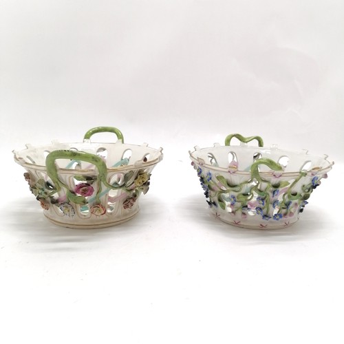 149 - 2 antique continental china baskets with encrusted floral decoration 20cm across - smaller basket ha... 