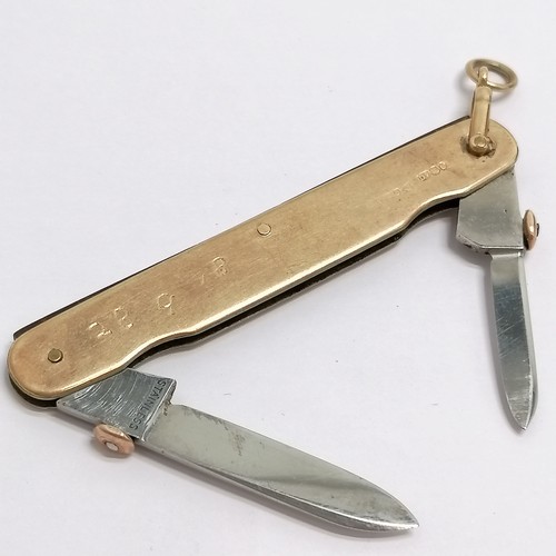 153 - Samuel Morden & Co. 9ct hallmarked Chester 1918 2 bladed penknife with 2 gold pull buttons to the bl... 