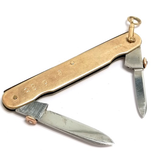 153 - Samuel Morden & Co. 9ct hallmarked Chester 1918 2 bladed penknife with 2 gold pull buttons to the bl... 