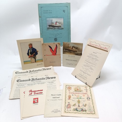 172 - RMS Lancastria qty of 1934 Cunard line memorabilia inc menus, newspapers, passenger list, events pro... 