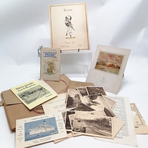 173 - RMS Aquitania 1932 Cunard line qty of ephemera inc menus, update bulletin, Gibraltar cruise t/w TSS ... 