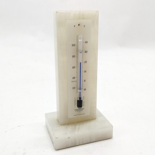 182 - Art Deco alabaster desk thermometer (11.5cm) t/w novelty cigarettes case with map of central London ... 