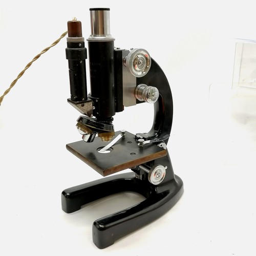 188 - J Swift & Son 20930 microscope in original mahogany box - 36cm high x 27cm x 17.5cm