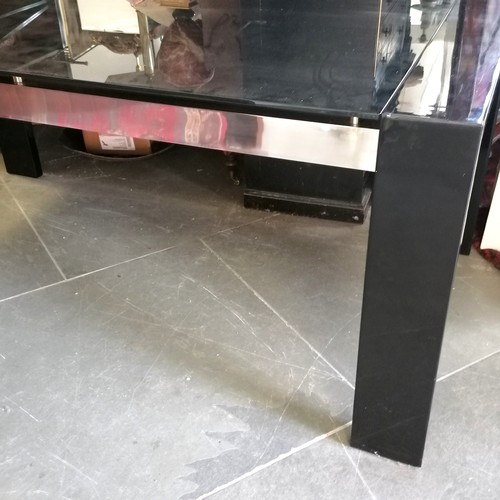 198 - Contemporary black glass topped table, 180 cm wide, 90 cm deep,76 cm deep, Good used condition.