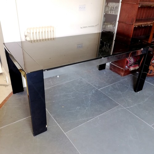 198 - Contemporary black glass topped table, 180 cm wide, 90 cm deep,76 cm deep, Good used condition.