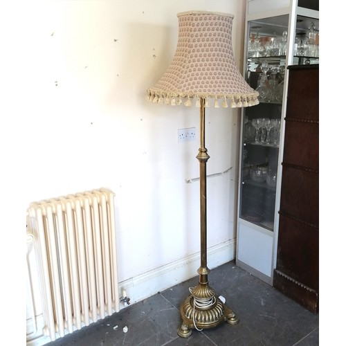 203 - Heavy Brass standard lamp with spotted shade, 150 cm high, Not tested.