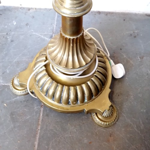 203 - Heavy Brass standard lamp with spotted shade, 150 cm high, Not tested.