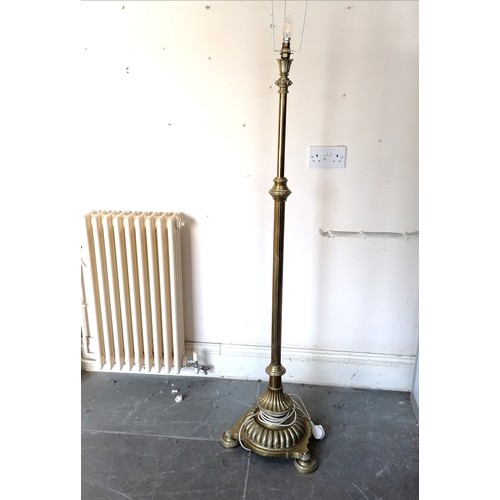 203 - Heavy Brass standard lamp with spotted shade, 150 cm high, Not tested.