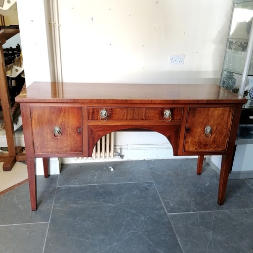 210 - Antique Mahogany sideboard with lion mask handles, with glass top, 159 cm wide, 55 cm deep, 93 cm hi... 