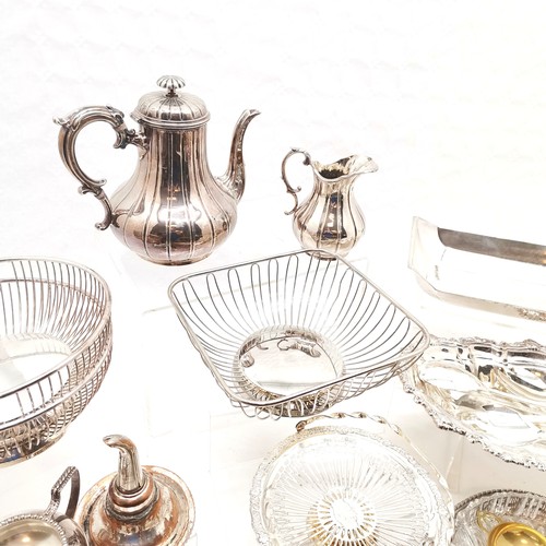 234 - Collection of assorted silver plated items, wine funnel, coffee pot etc.