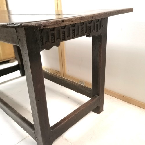 246 - Antique Jacobean style oak Serving table, with signs of old worm, split top, damage to 1 edge, needs... 