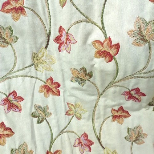 248 - pair of matching cream floral curtains 150cm long x 180cm wide - some fading