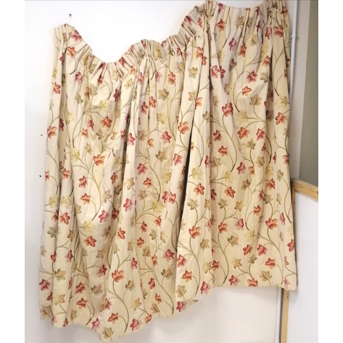 248 - pair of matching cream floral curtains 150cm long x 180cm wide - some fading