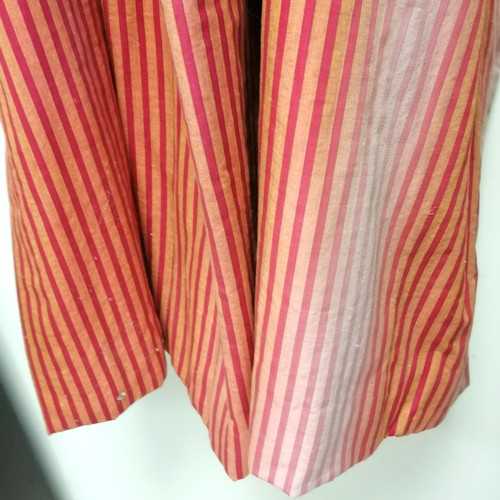 250 - 2 Pairs of lined red and orange striped curtains 2 @ 85cm wide x 140cm long , 2@110cm wide x 125cm l... 