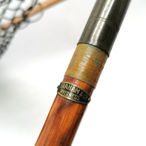 259 - Antique bamboo handled folding landing net, by S Allcock & Co. LTD, retailed by J Graham & Co Invern... 