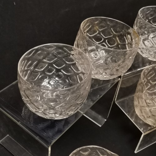 263 - Set of 3 moulded glass finger bowls with set of 3 matching spoon warmers t/w cut glass dish and cove... 