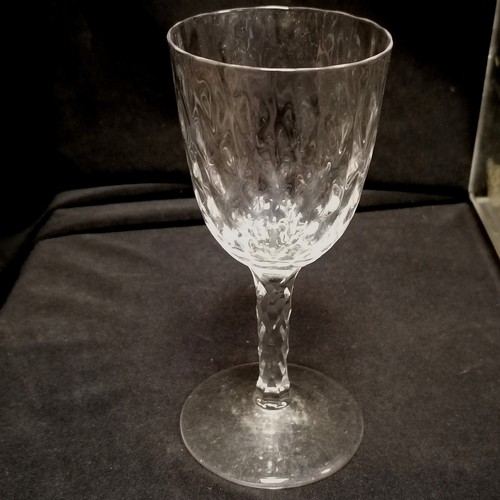 265 - Set of 12 x antique wine glasses with facet cut stems with dimpled bowls - 14.5cm high x 6.2cm diame... 