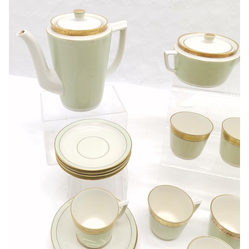 267 - Royal Copenhagen 27 piece Coffee set, decorated with patterned gilding and a celadon green backgroun... 