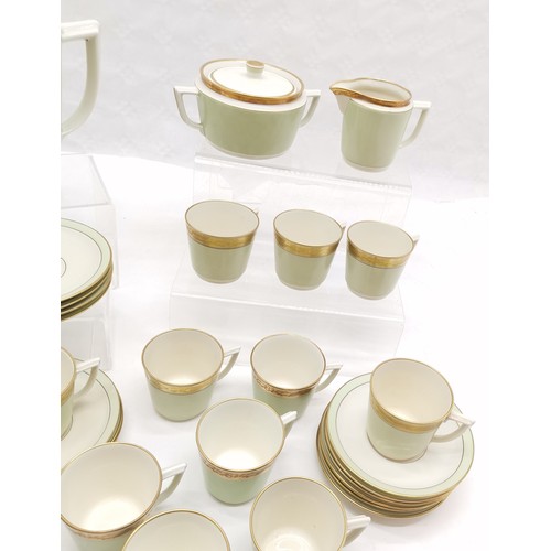 267 - Royal Copenhagen 27 piece Coffee set, decorated with patterned gilding and a celadon green backgroun... 