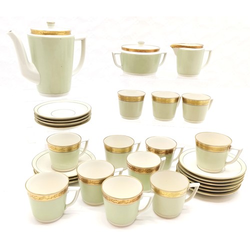 267 - Royal Copenhagen 27 piece Coffee set, decorated with patterned gilding and a celadon green backgroun... 