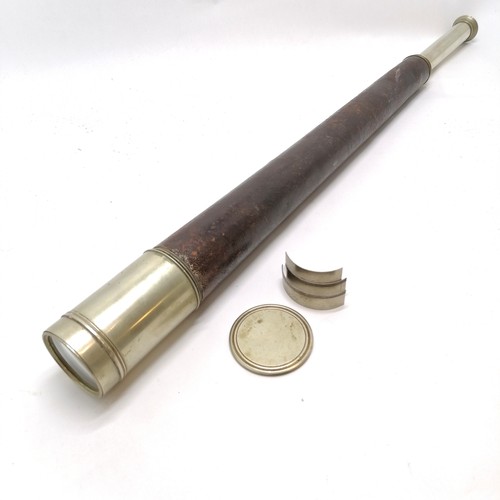 268 - Leather covered telescope with silver coloured metal mounts, extending and adjustable. 77.5 cm exten... 