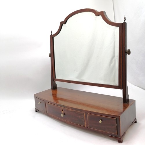 272 - Antique mahogany toilet mirror with bow front & 3 drawers on ogee bracket feet - 56cm across x 60cm ... 