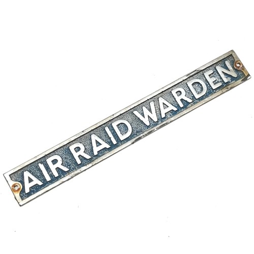 280 - WWII Air Raid Warden chromed metal door plaque - 22.5cm x 3cm