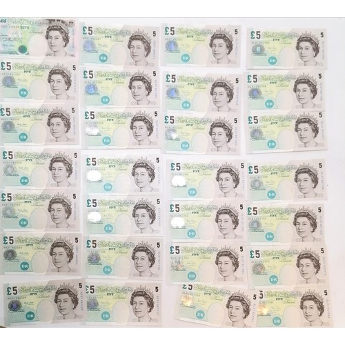 296 - 28 x England £5 banknotes ~ George Stephenson c.1999 (Lowther), Elizabeth Fry c.2002 Lowther HA & Lo... 