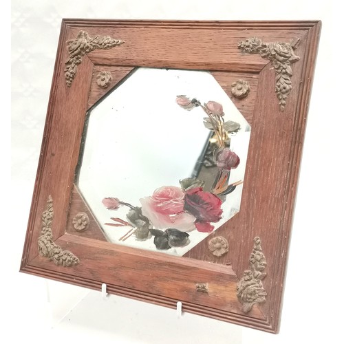 308 - Art Deco oak picture frame, 31 cm wide, 25 cm high, wall mirror with hand painted mirror panel with ... 