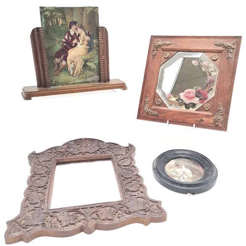 308 - Art Deco oak picture frame, 31 cm wide, 25 cm high, wall mirror with hand painted mirror panel with ... 