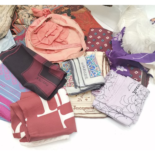 309 - Collection of assorted vintage scarves, Jaeger etc t/w assorted evening bags etc.