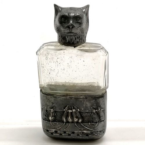 319 - Novelty scent bottle with cat head detail to screw on lid & 16 mouse detail to body and facet cut to... 