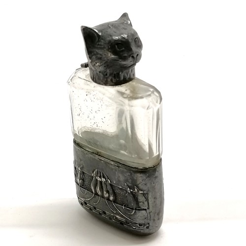 319 - Novelty scent bottle with cat head detail to screw on lid & 16 mouse detail to body and facet cut to... 