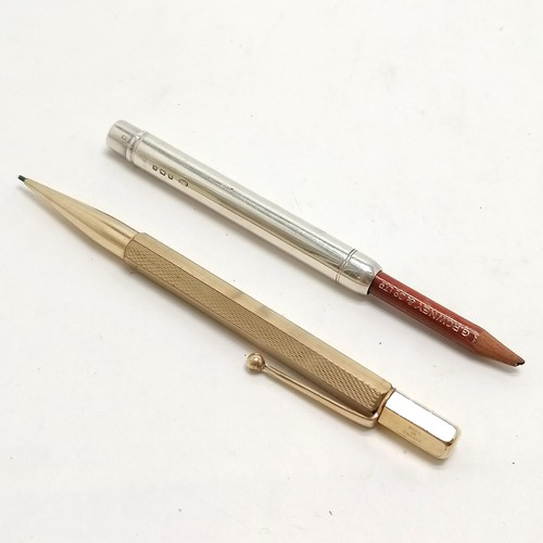 322 - Silver pencil holder by E Baker & Son (total length 12cm with pencil) t/w rolled gold propelling pen... 