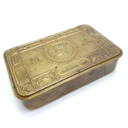 326 - WWI brass empty Princess Mary Christmas tin - 12.8cm x 8.4cm x 2.6cm