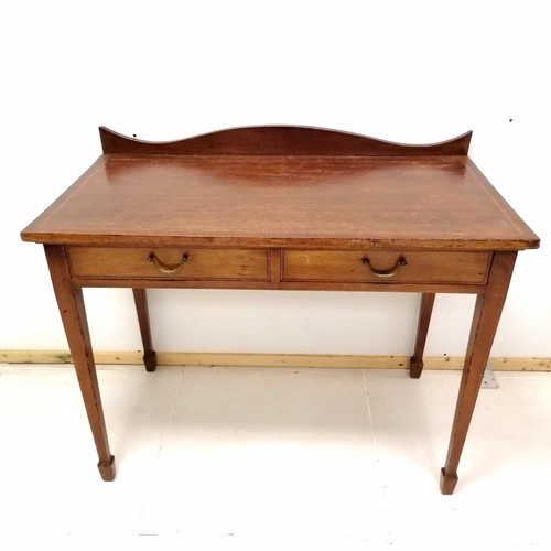 329 - Edwardian Mahogany 2 drawer, satinwood inlaid writing table, 101 cm wide, 54 cm deep, 75 cm high, he... 