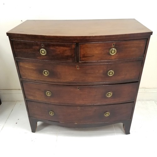 330 - Antique mahogany chest of 2 short and 3 long graduated drawers on splayed legs,  105 cm wide, 55 cm ... 