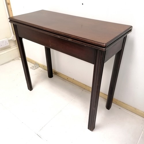 331 - Antique Mahogany Fold-over tea table on square block legs, 83 cm wide, 70 cm deep extended, 72 cm hi... 