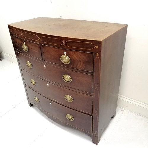 332 - Antique mahogany bowfront chest of 2 short and 3 long graduated drawers, with boxwood inlay decorati... 