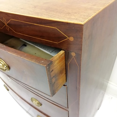 332 - Antique mahogany bowfront chest of 2 short and 3 long graduated drawers, with boxwood inlay decorati... 