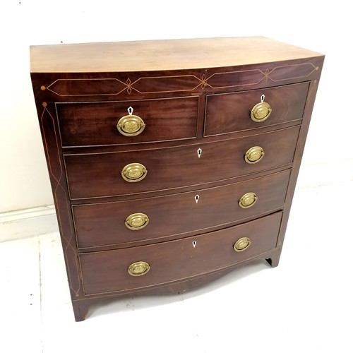 332 - Antique mahogany bowfront chest of 2 short and 3 long graduated drawers, with boxwood inlay decorati... 