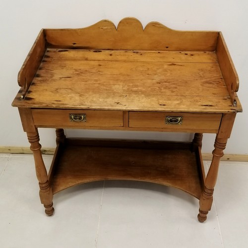 333 - Antique pine Washstand, with 2 single frieze drawers on turned leg supports, 87 cm wide, 48 cm deep,... 