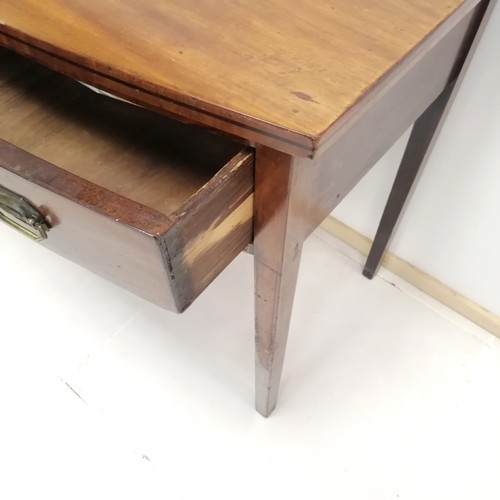 335 - Antique mahogany and ebony inlaid bowfront side table with single frieze drawer on square tapering l... 