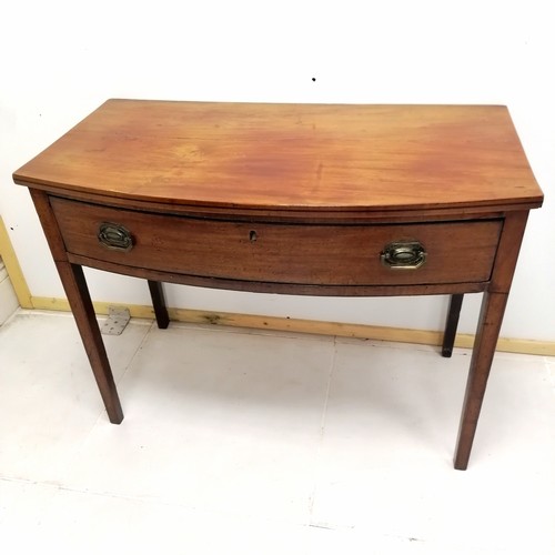 335 - Antique mahogany and ebony inlaid bowfront side table with single frieze drawer on square tapering l... 