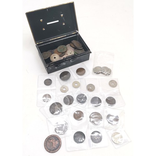 343 - Cash tin containing qty of coins from 1789+ inc some silver