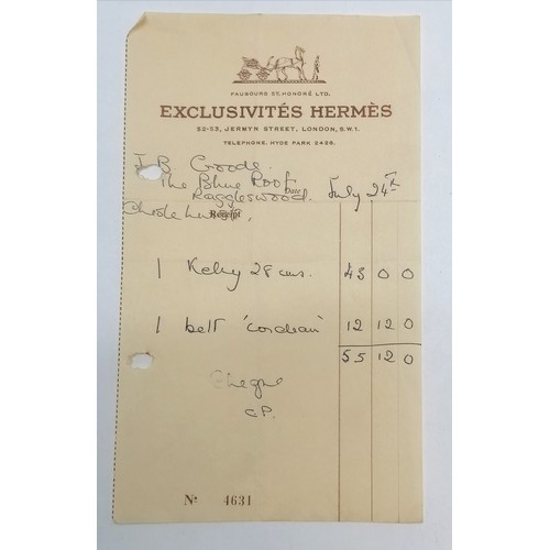 348 - Hermes late 1950's Kelly 28 handbag with original purchase receipt (for £43) and has lock (#002) and... 