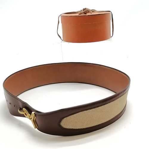 349 - Hermes late 1950's matching leather & canvas belt with gold tone detail with original Hermes retail ... 