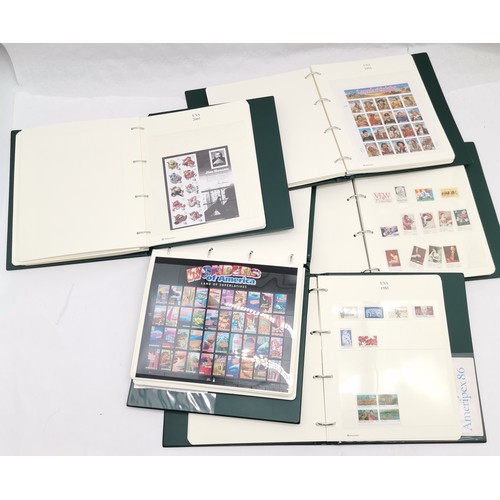 354 - Extensive USA stamp collection in 5 green folders in slipcases with mostly mint stamps / blocks / sh... 